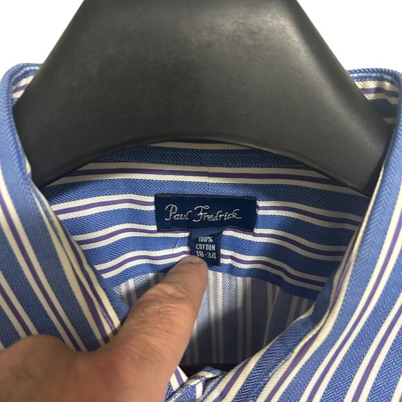 Paul Stuart Button Up Long Sleeve Stiped Shirt Mens Size XXL 18-34 Cotto… - Picture 3 of 6